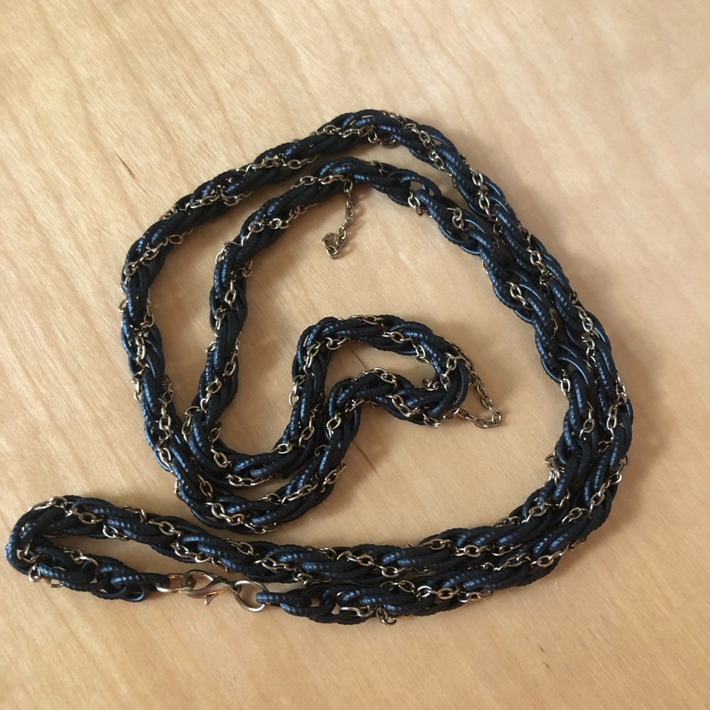 Black chain link thick long necklace